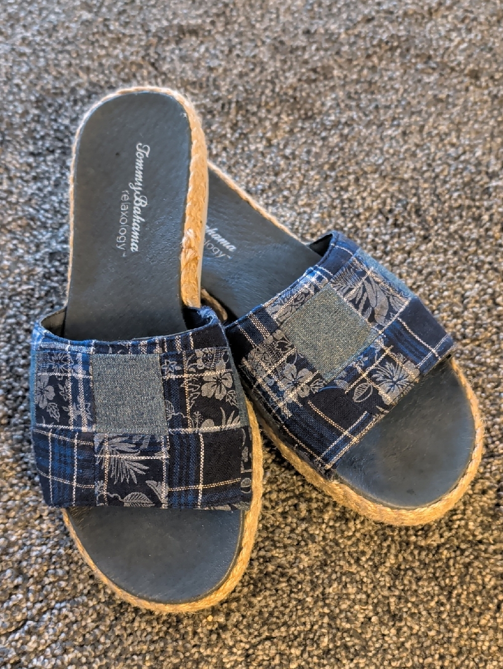 Tommy Bahama Blue Floral Plaid Espadrille Slides